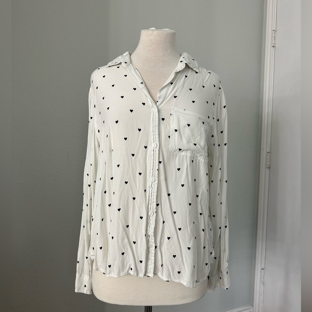 Velvet heart long sleeve heart print button down shirt